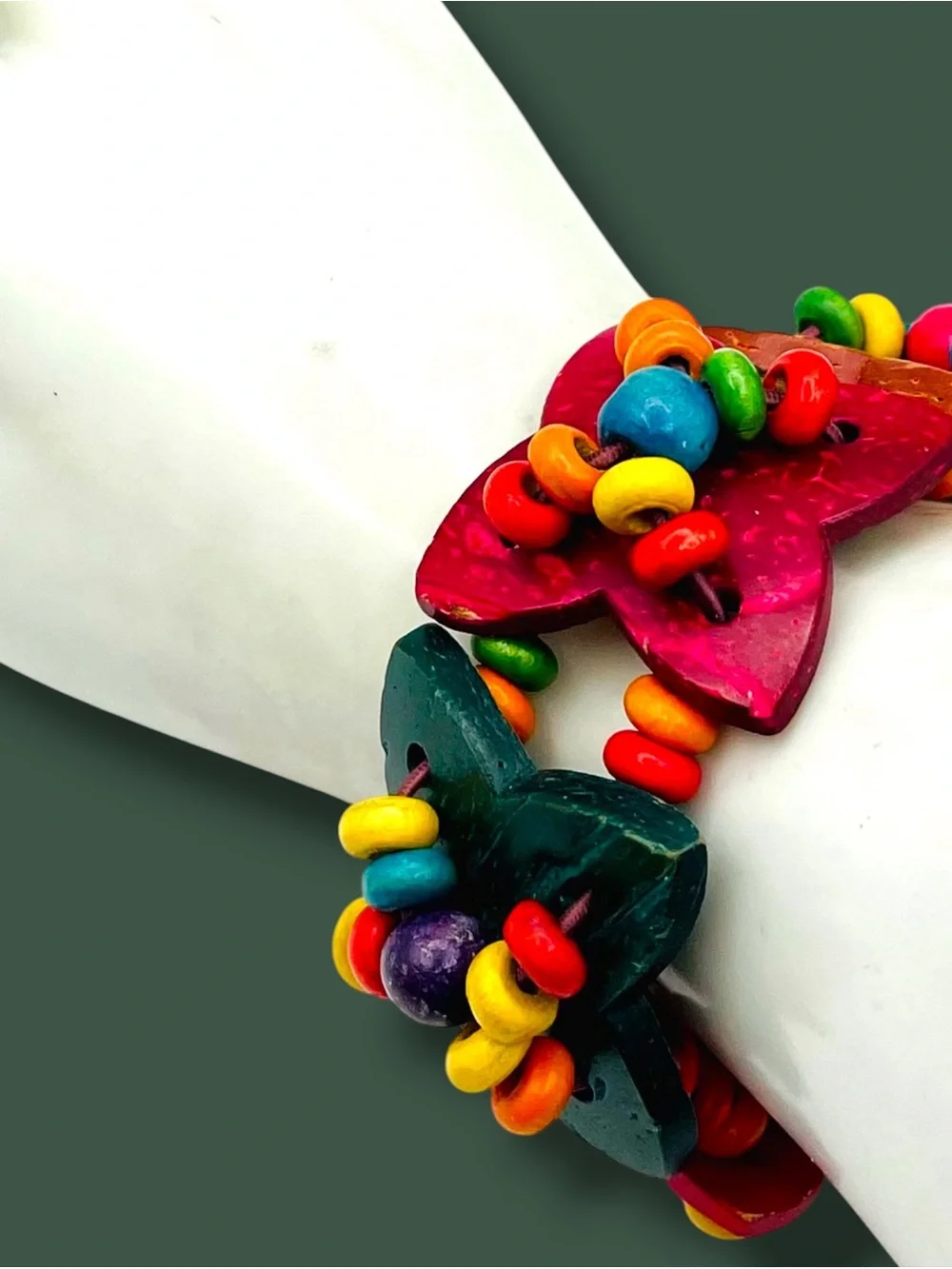Chunky Boho Multicolor Wooden Flower Stretch Statement Bracelet